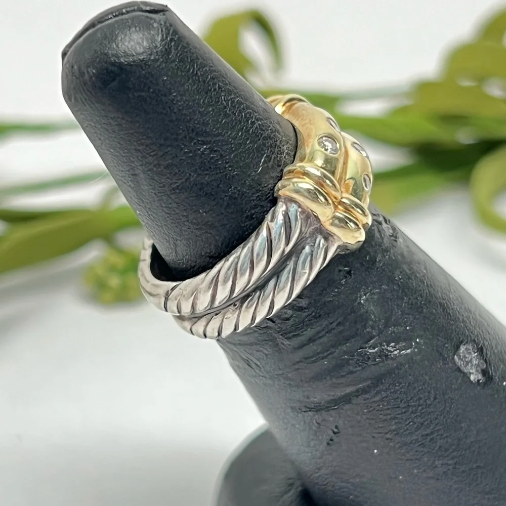 David Yurman Diamond Double Row Metro Cable Ring  .925/14K - Picture 5 of 11